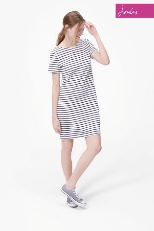 Cream Joules Riviera Stripe Jersey T-Shirt Dress
